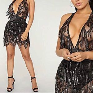 L’ VOW GLITTER DEEP V NECK SEQUIN PARTY DRESS